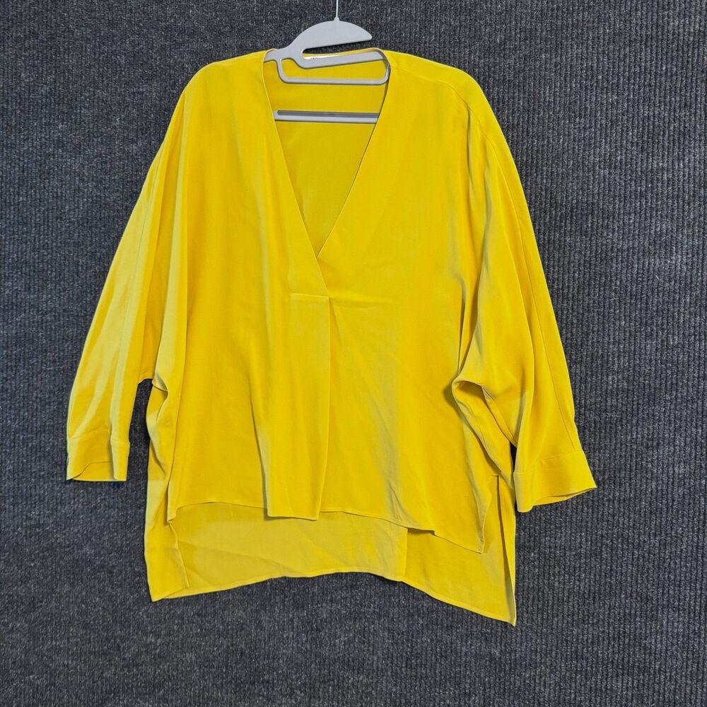 Zara Mustard Yellow Long Sleeve V Neck Tunic Blouse Sz S